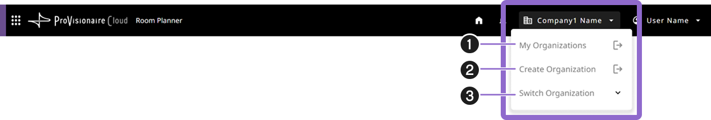 pvcloud header selected org menu