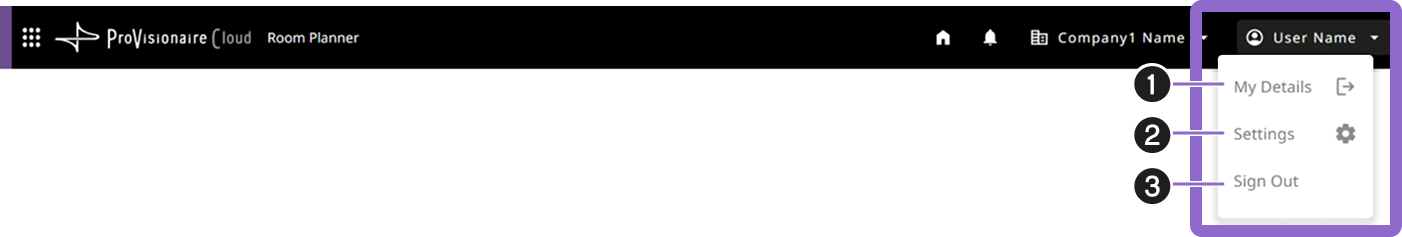 pvcloud header selected user menu