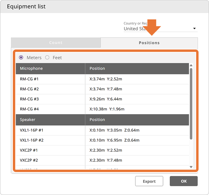 modal devices list position