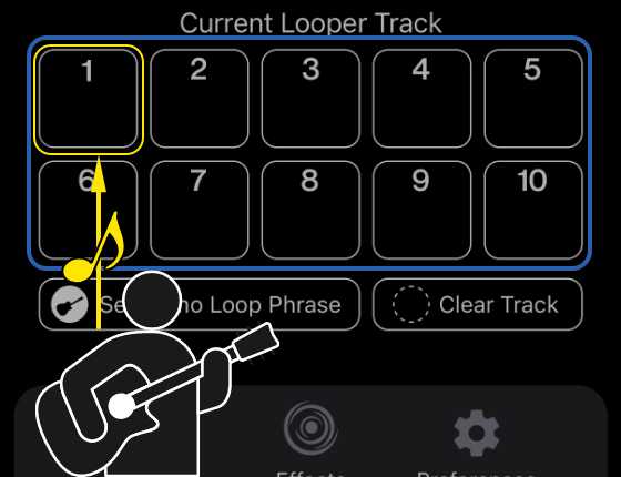 Por defecto, el bucle se graba en la pista 1 del looper