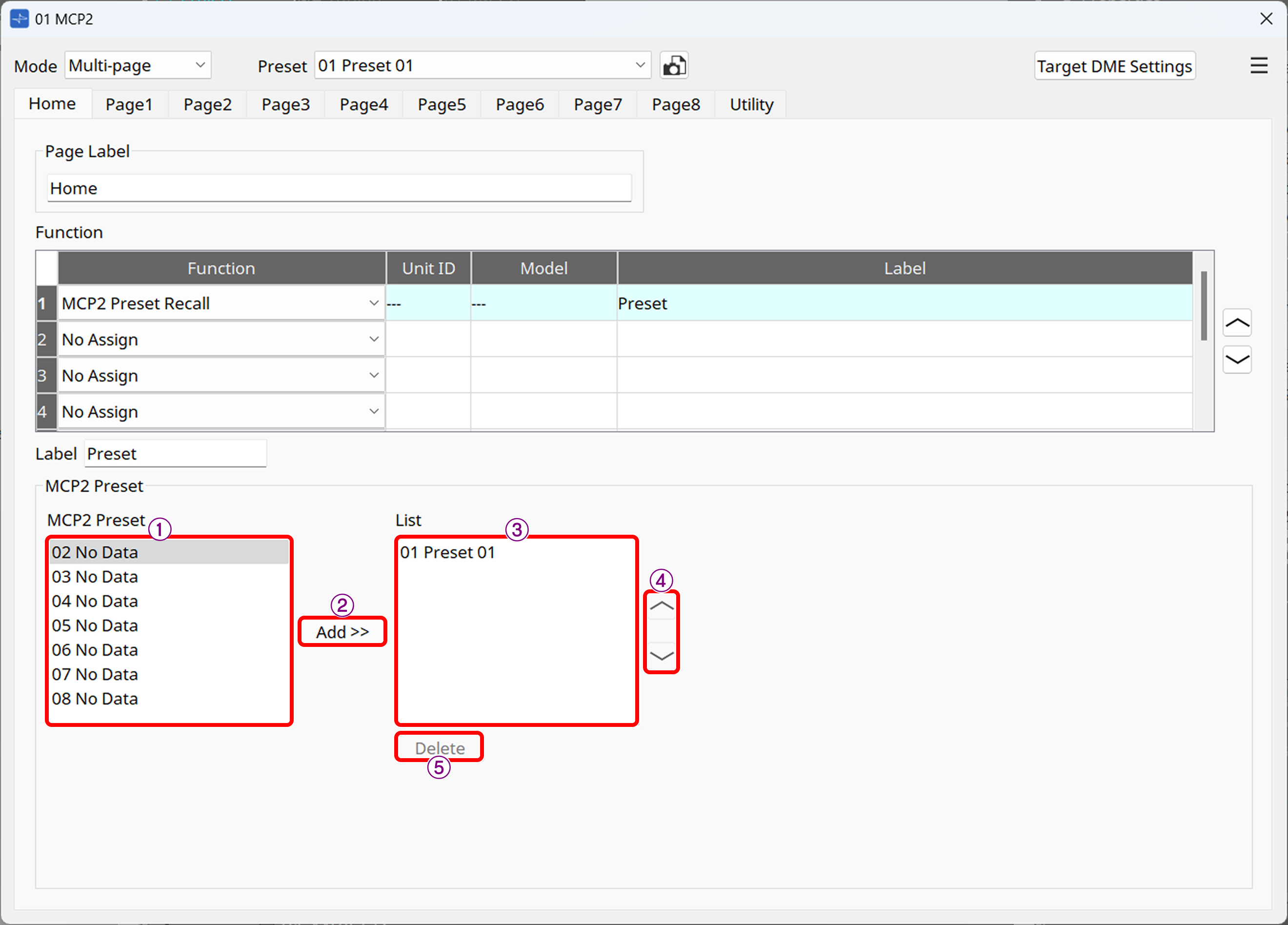 mcp2 function preset recall