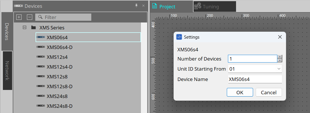 xms project settings