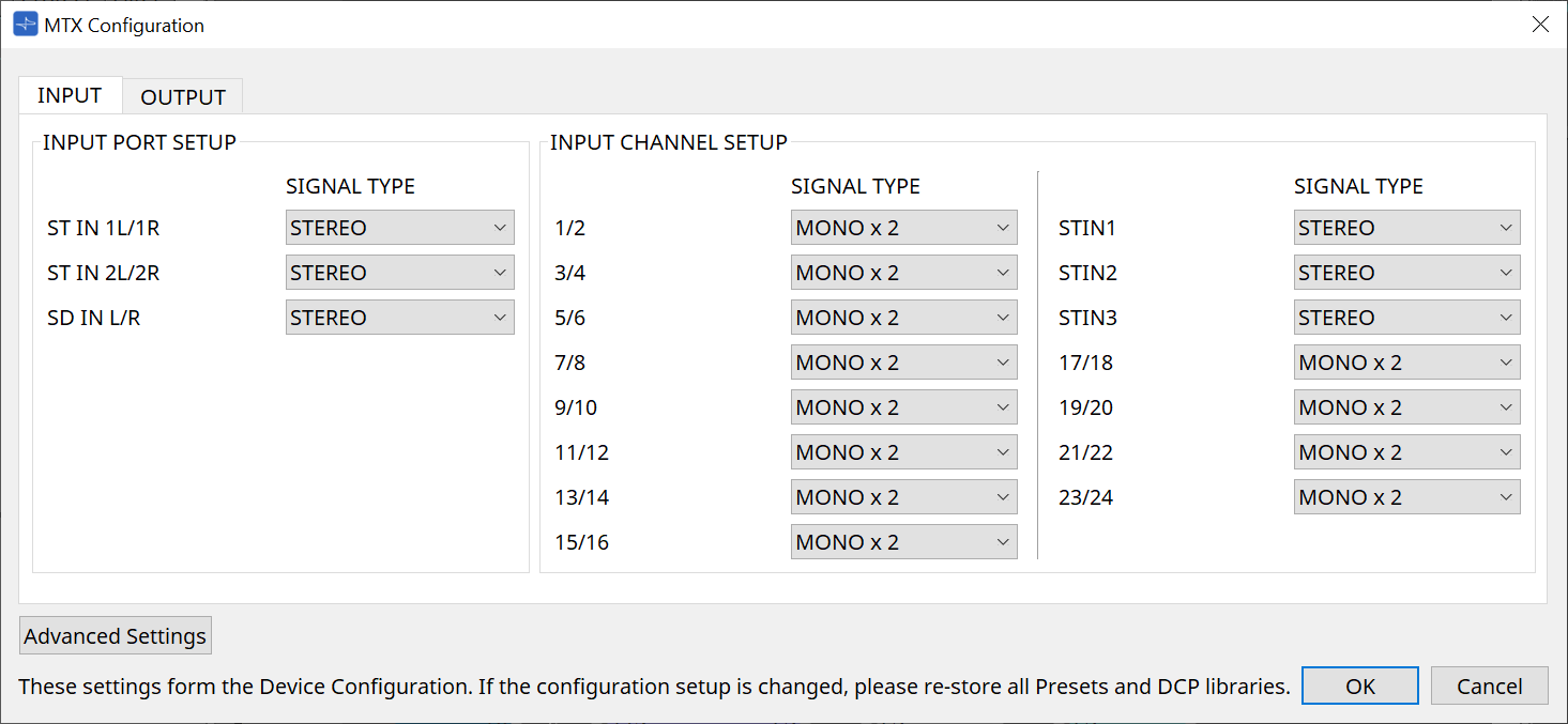 MTX configuration en