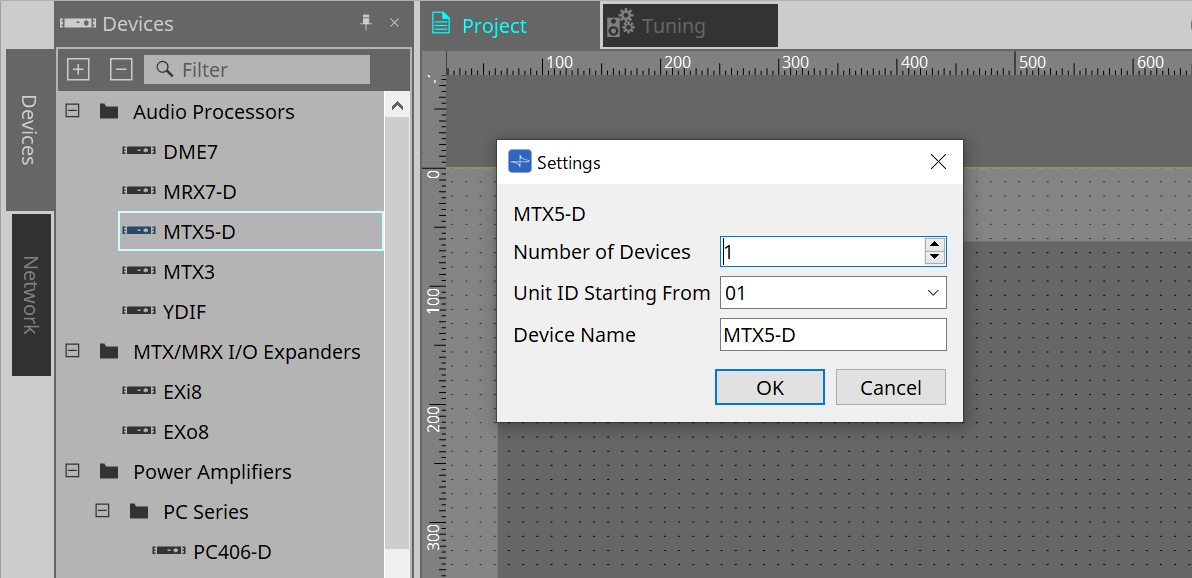 project mtx settings